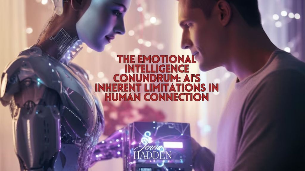 Illustration showing the contrast between artificial intelligence capabilities and human emotional intelligence