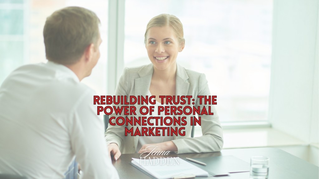 Illustration of human connections in marketing — people engaging face-to-face, symbolising authenticity and trust in a digital-first world.